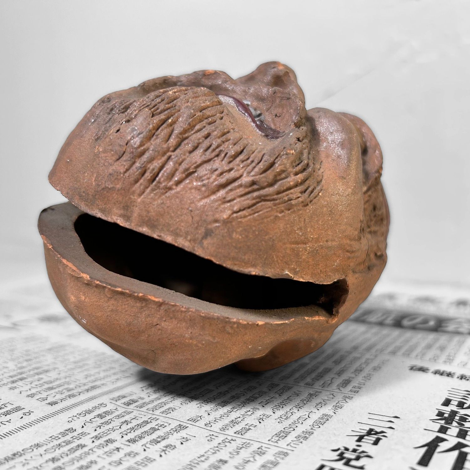 Antique Japanese Oni Dorei Bell with Dual Faces, 1920s.