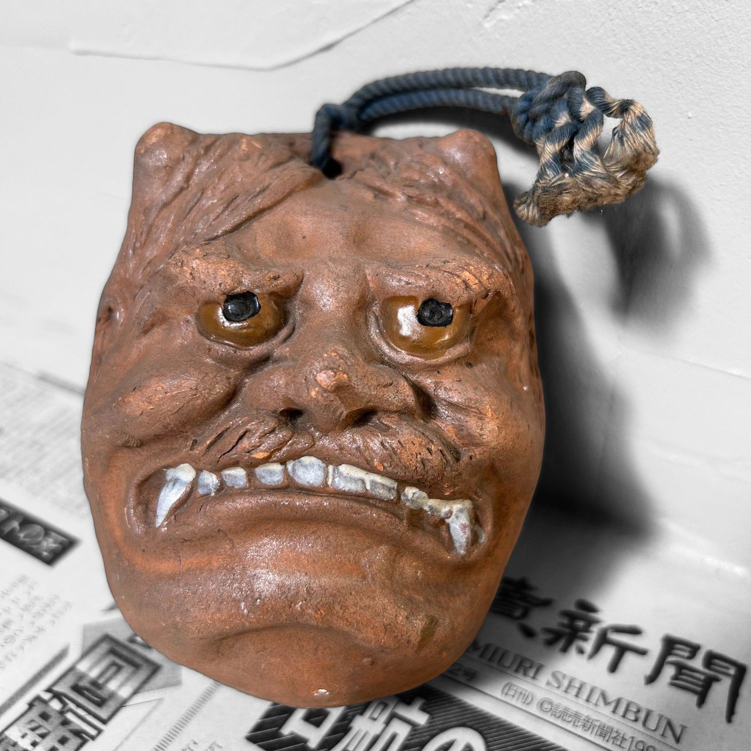 Antique Japanese Oni Dorei Bell with Dual Faces, 1920s.