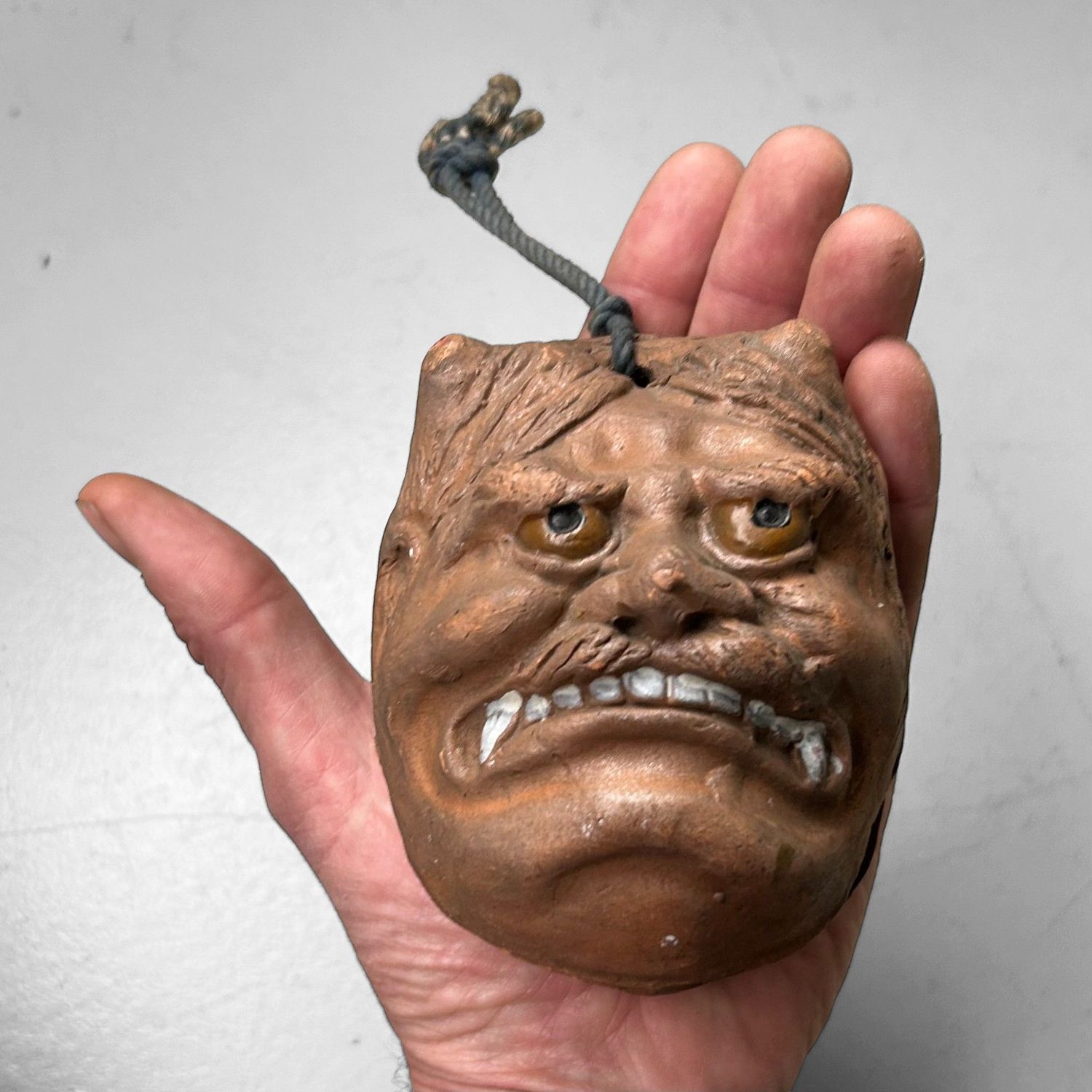 Antique Japanese Oni Dorei Bell with Dual Faces, 1920s.