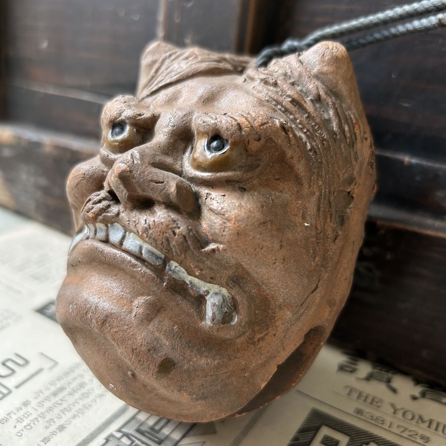 Antique Japanese Oni Dorei Bell with Dual Faces, 1920s.