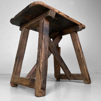 Minimalistische Houten Kruk, Jaren '20, Japanse Mingei Stijl.