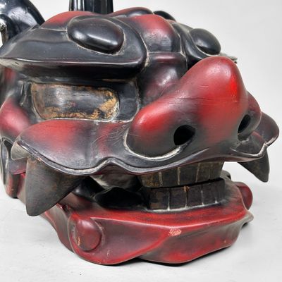 Antiek Houten Japans Shishi-masker, Meiji-periode, ca. 1890.