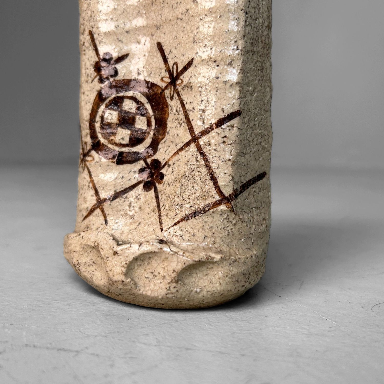 Mid-Century Oribe-yaki Ikebana Vase, Japan.