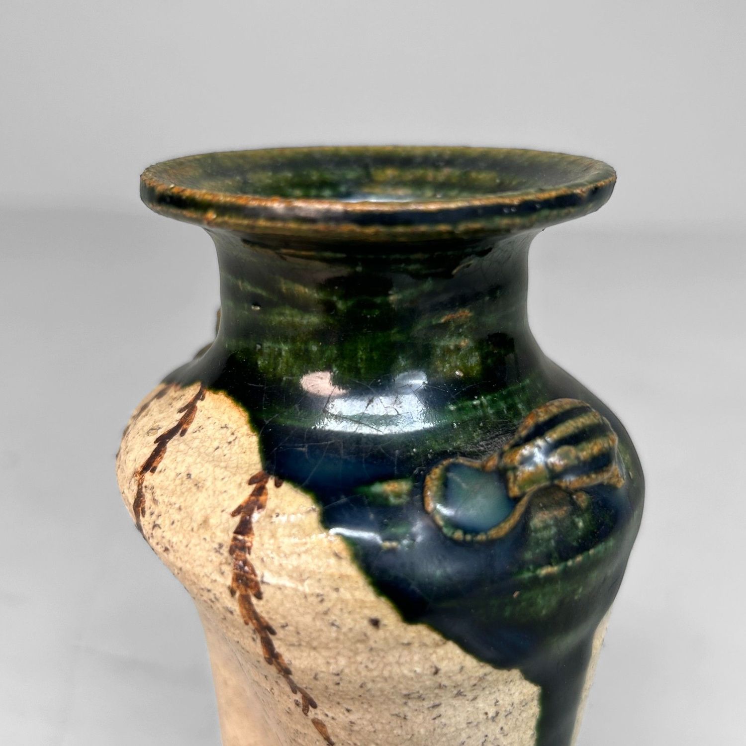 Mid-Century Oribe-yaki Ikebana Vase, Japan.