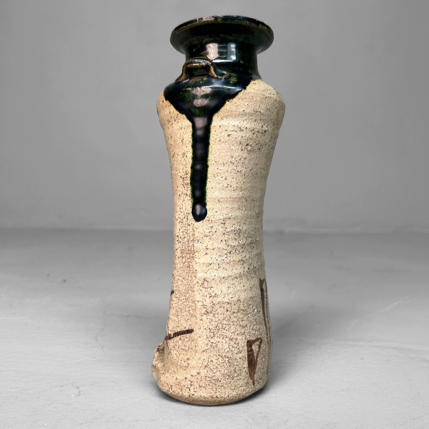 Mid-Century Oribe-yaki Ikebana Vase, Japan.