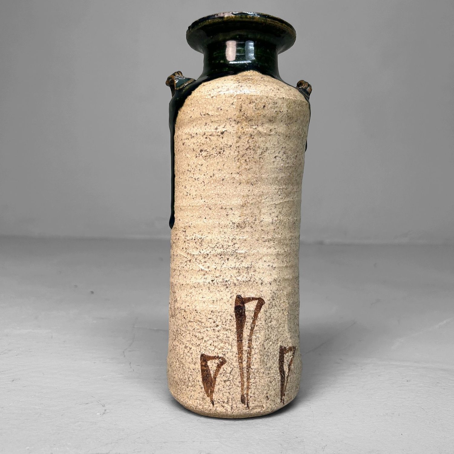 Mid-Century Oribe-yaki Ikebana Vase, Japan.