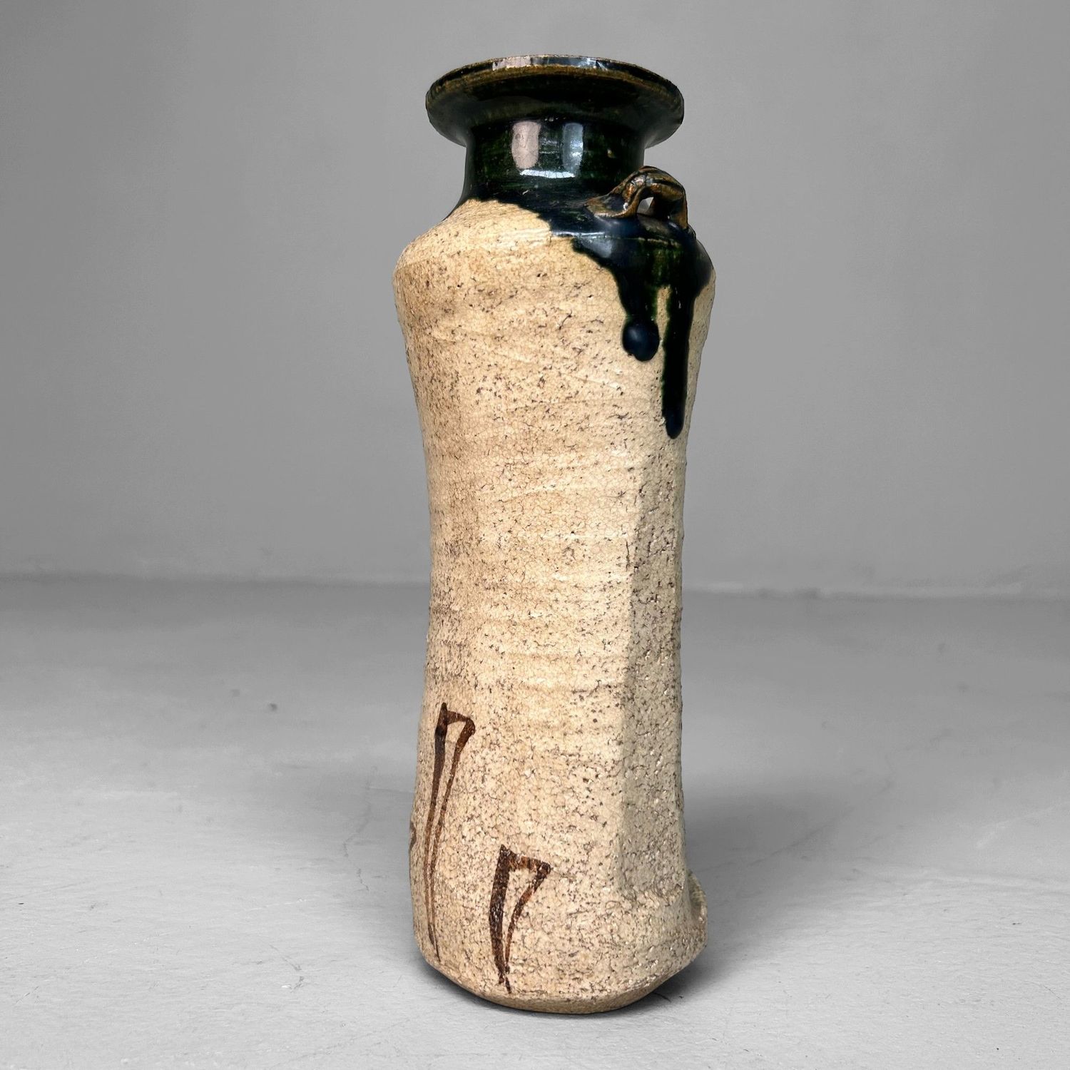 Mid-Century Oribe-yaki Ikebana Vase, Japan.