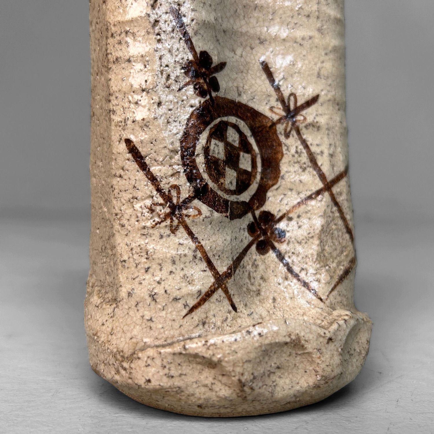 Mid-Century Oribe-yaki Ikebana Vase, Japan.