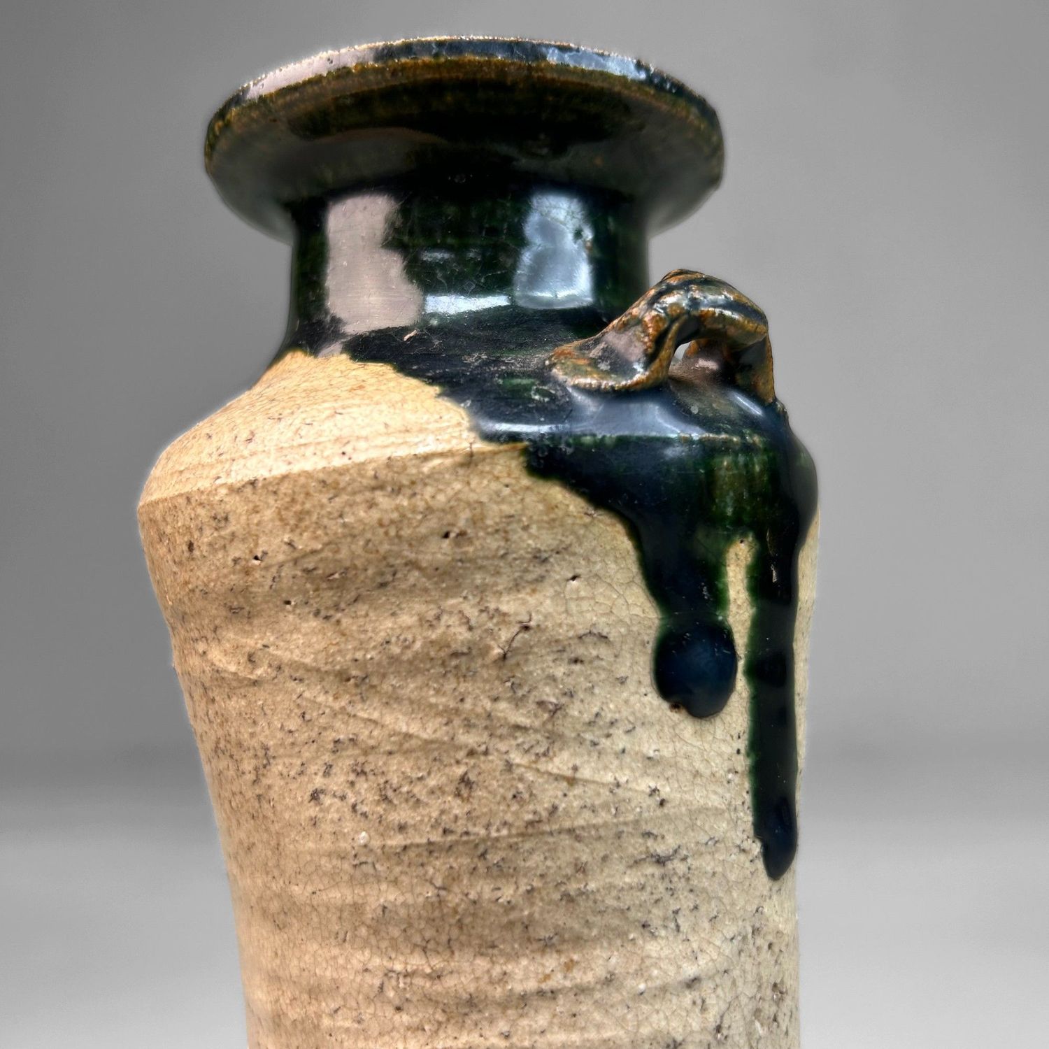 Mid-Century Oribe-yaki Ikebana Vase, Japan.