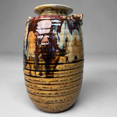 Authentic Shigaraki-yaki Ikebana Vase by Akiyama, 1970s.