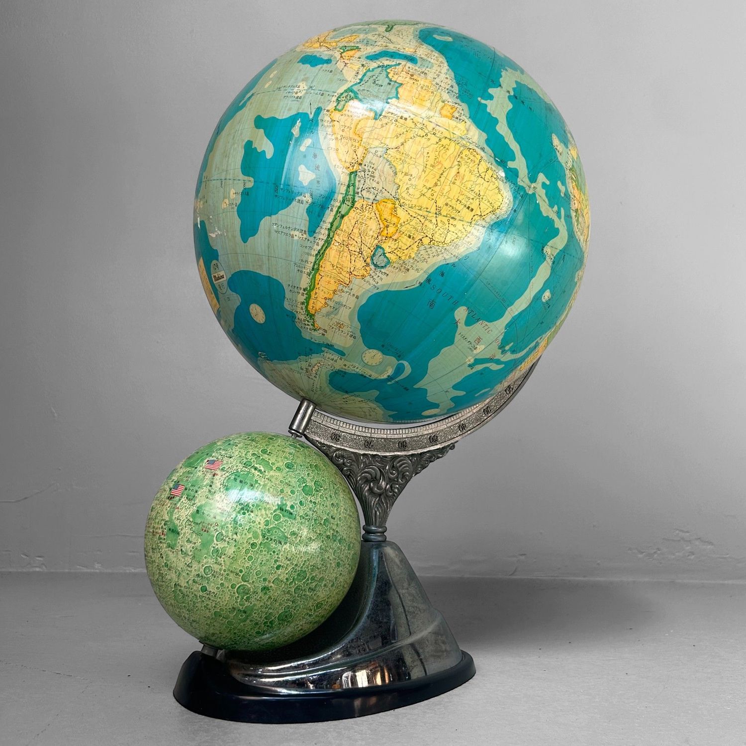 Japanse Vintage Globe Aarde & Maan Model, Mahina, jaren '70.