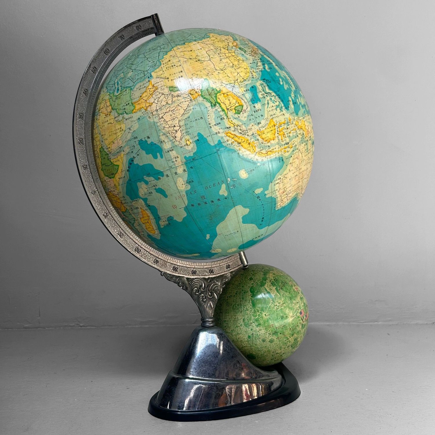 Japanse Vintage Globe Aarde & Maan Model, Mahina, jaren '70.
