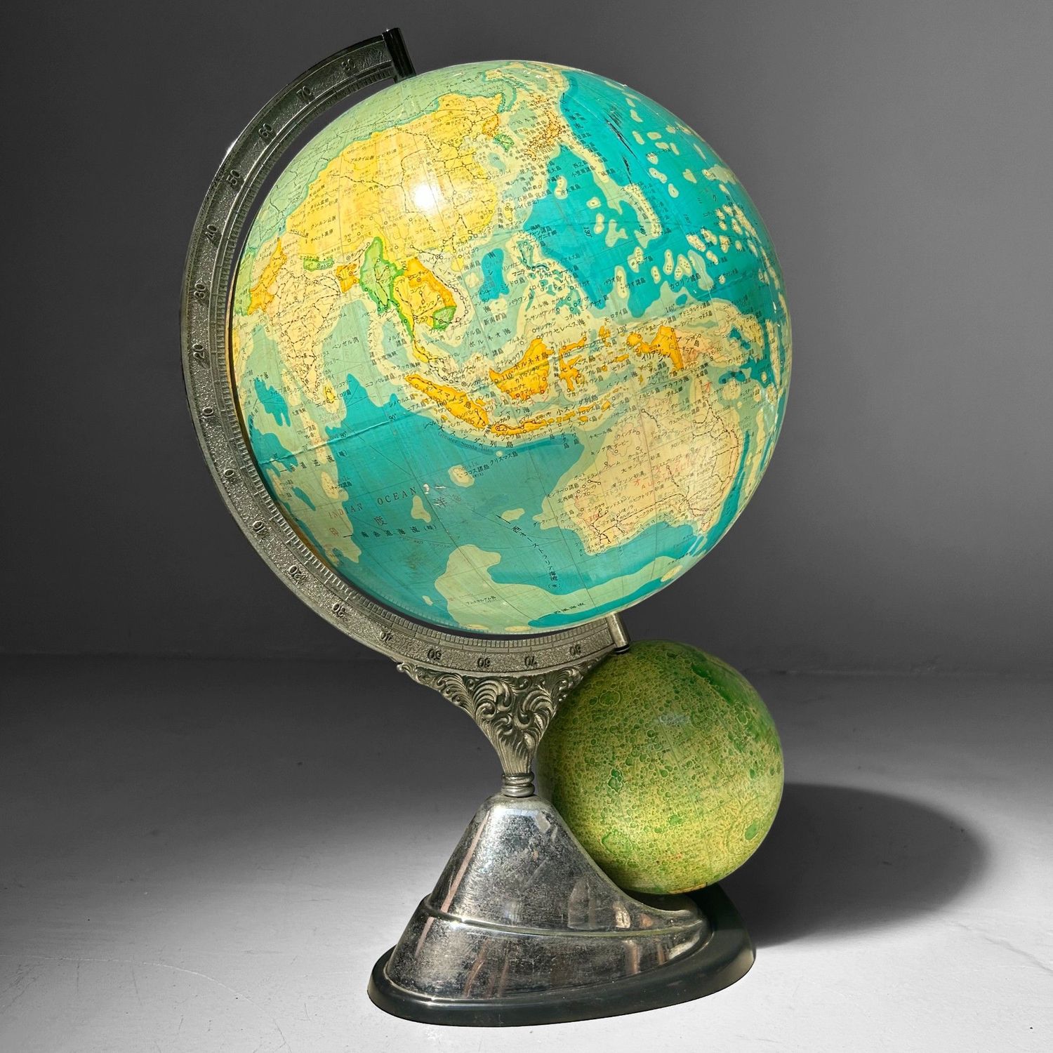 Japanse Vintage Globe Aarde & Maan Model, Mahina, jaren '70.