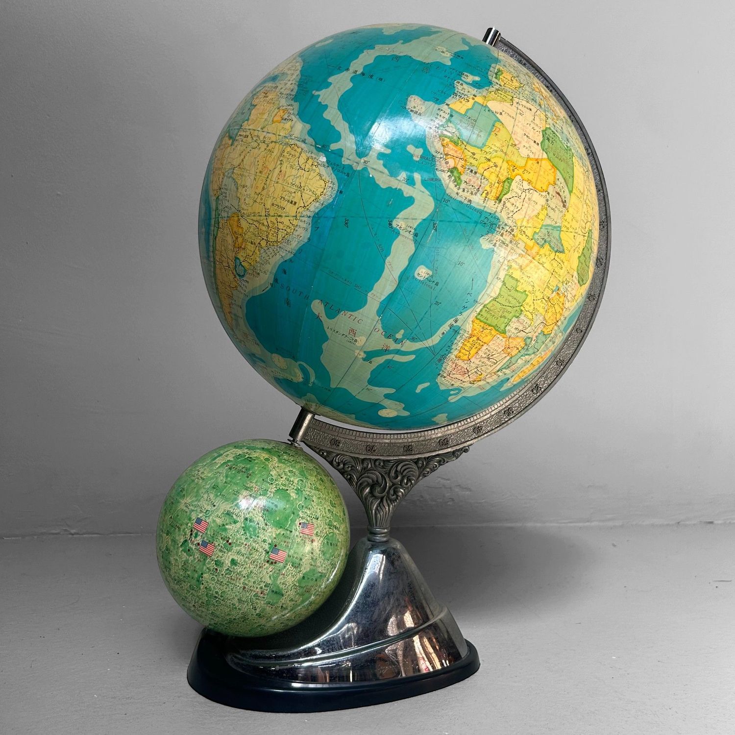 Mid-Century Japanese Globe by 'Mahina', Earth & Moon Model, 1970s