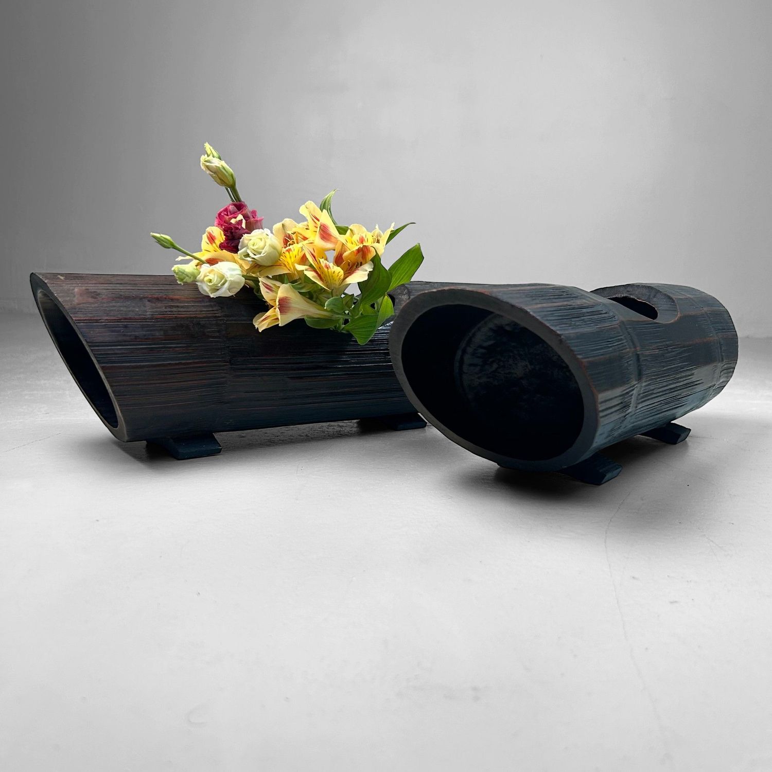 Pair of Vintage Bamboo Ikebana Vases, Japan.