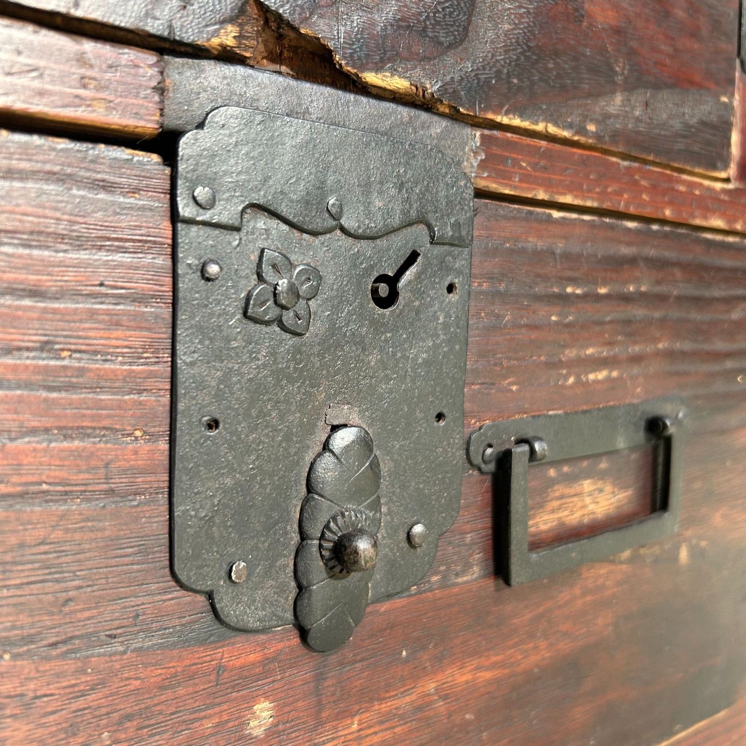 Meiji Era Minimalist Display Cabinet with Drawers, Japanese Tansu Storage Piece