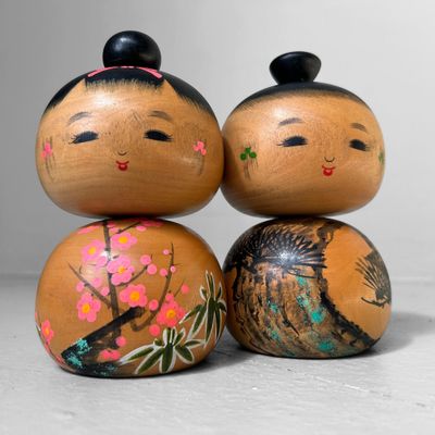 Rare Pair of Creative Kokeshi “Sho Chiku Bai” by Sato Kouson.