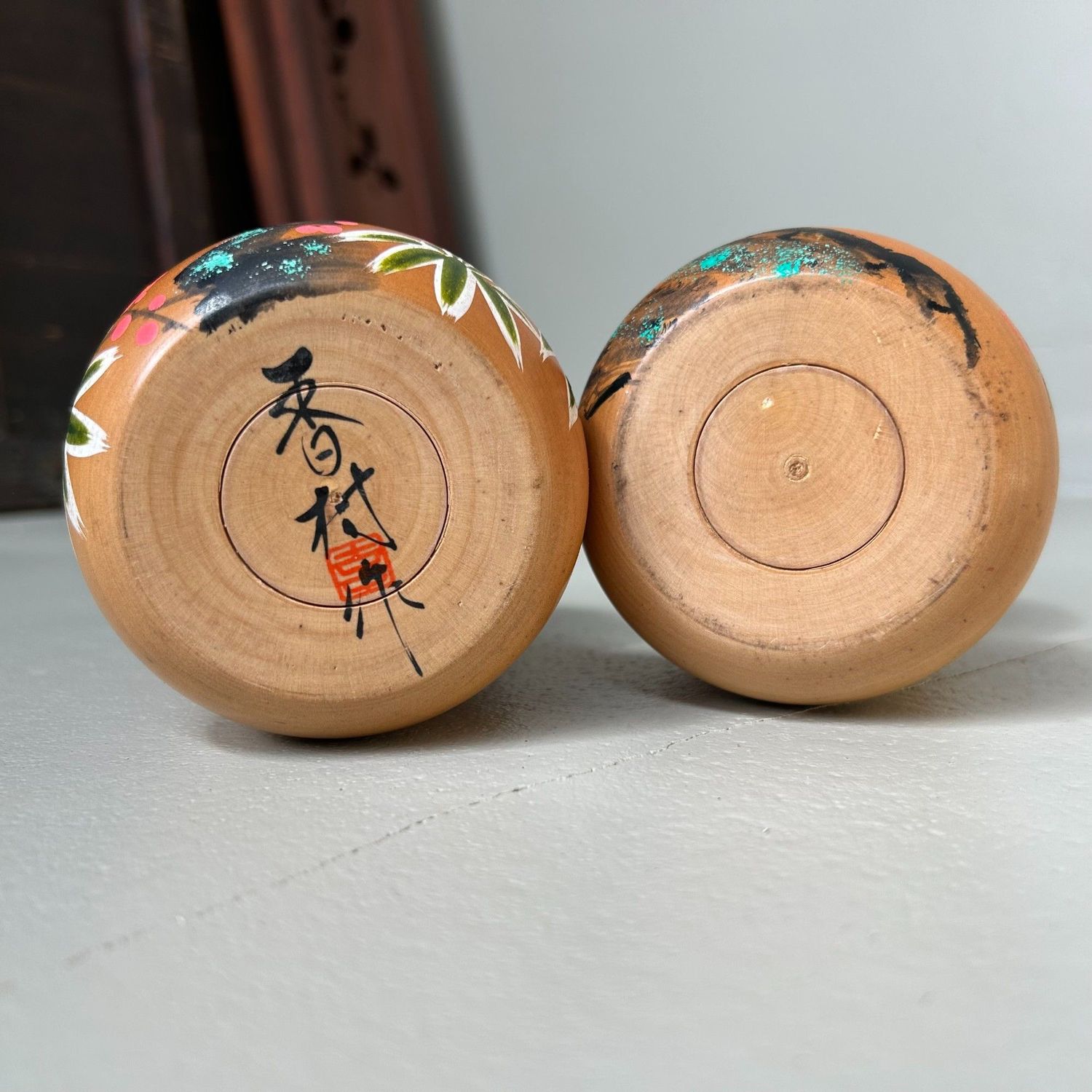 Rare Pair of Creative Kokeshi “Sho Chiku Bai” by Sato Kouson. Rare Pair of Creative Kokeshi “Sho Chiku Bai” by Sato Kouson.