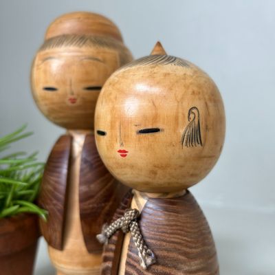 Vintage Sōsaku Kokeshi Koppel – Miyashita Hajime (ca. 1970s)