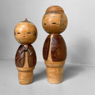 ​Vintage Sosaku Kokeshi Couple – Miyashita Hajime (ca. 1970s)