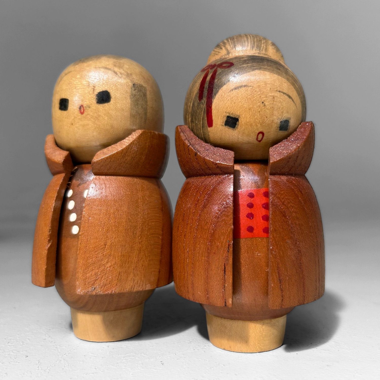 Vintage Kawaii Kokeshi Couple, Japan, 1970s