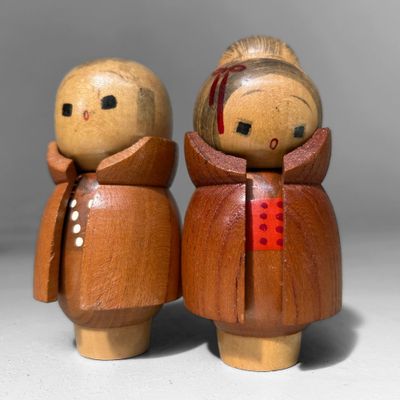 Vintage Kawaii Kokeshi Couple, Japan, 1970s