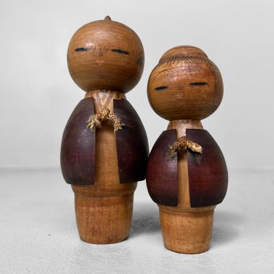 ​Vintage Sosaku Kokeshi Couple – Miyashita Hajime (ca. 1970s)