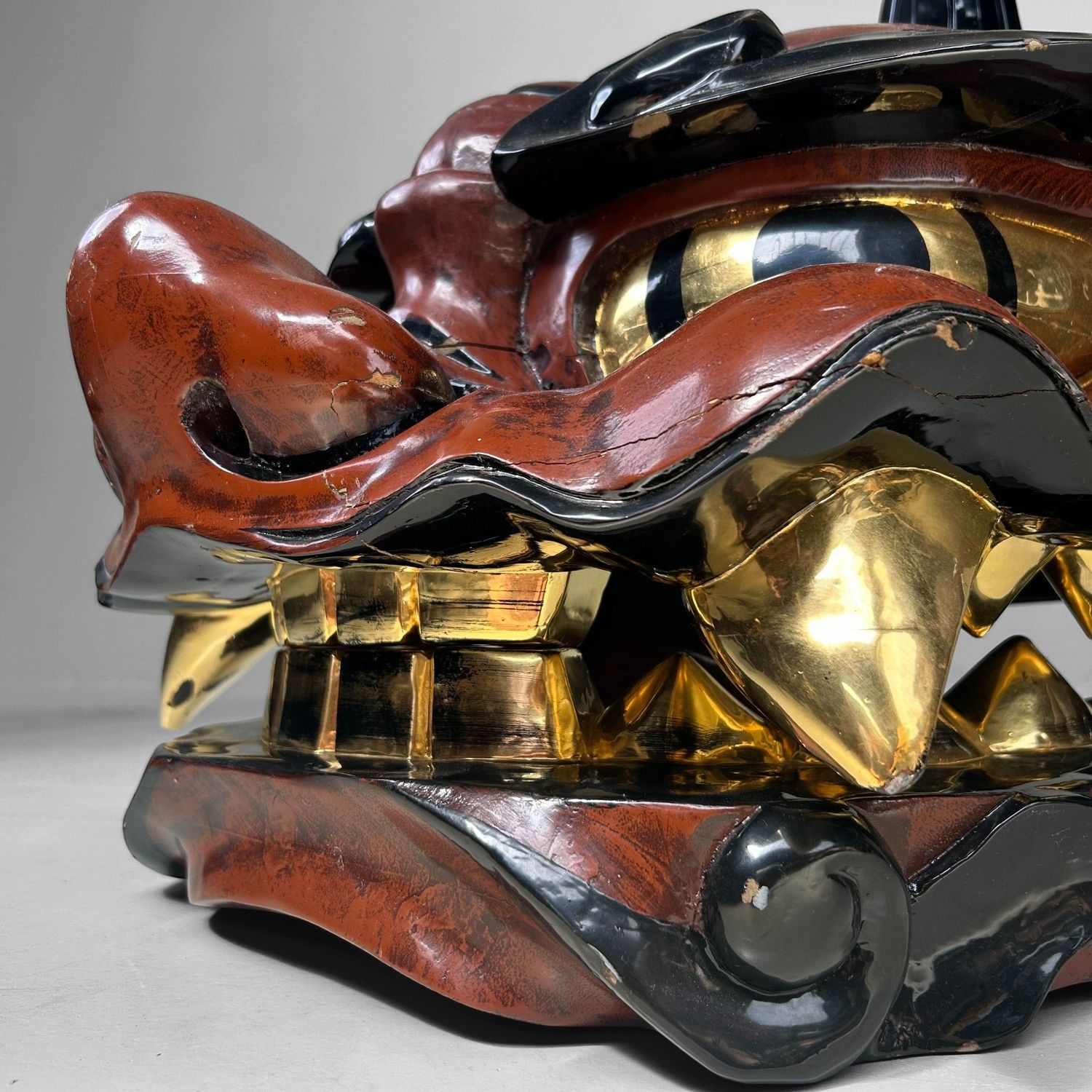 Antiek Houten Japans Shishi-masker, Leeuwendans, Taishō periode.