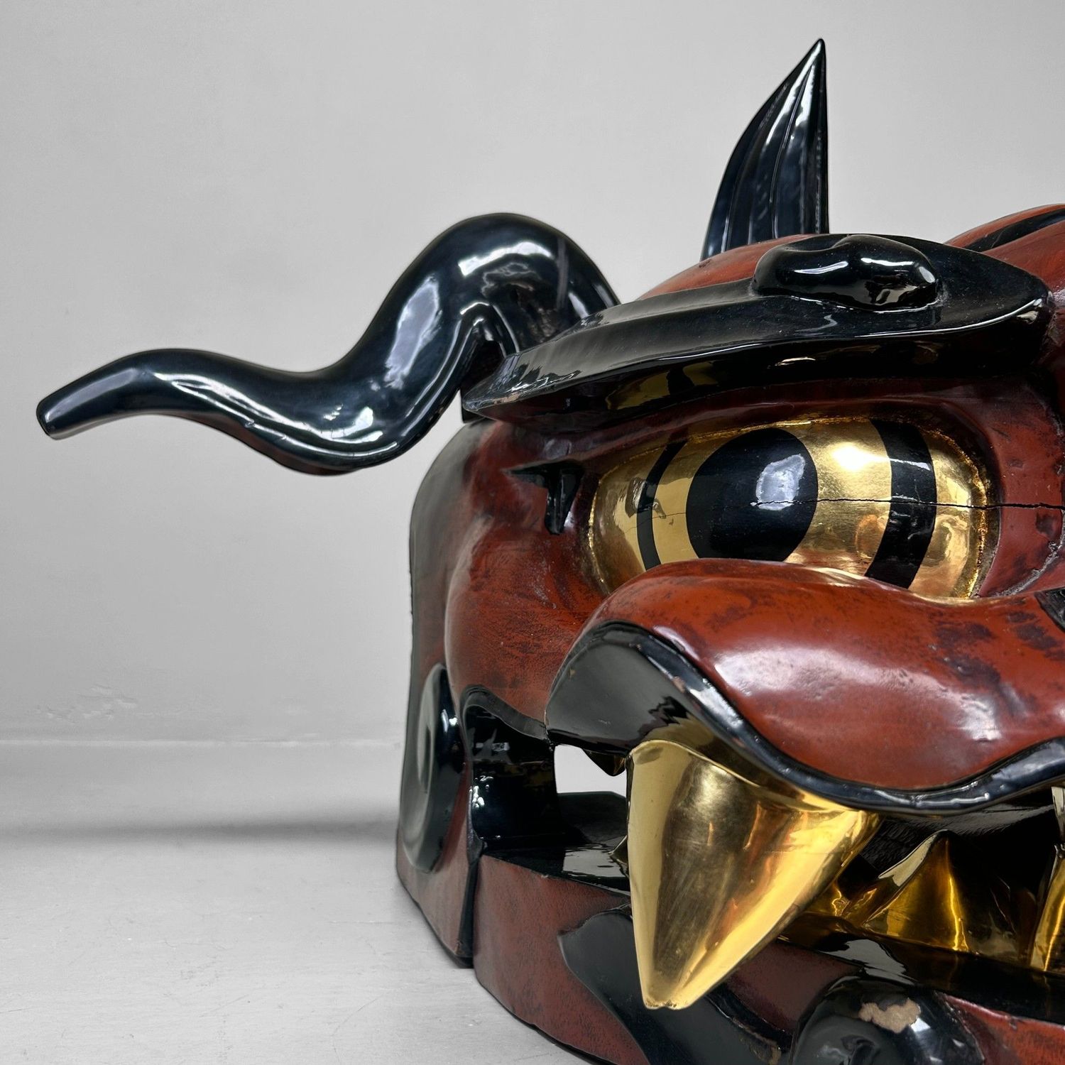 Antiek Houten Japans Shishi-masker, Leeuwendans, Taishō periode.