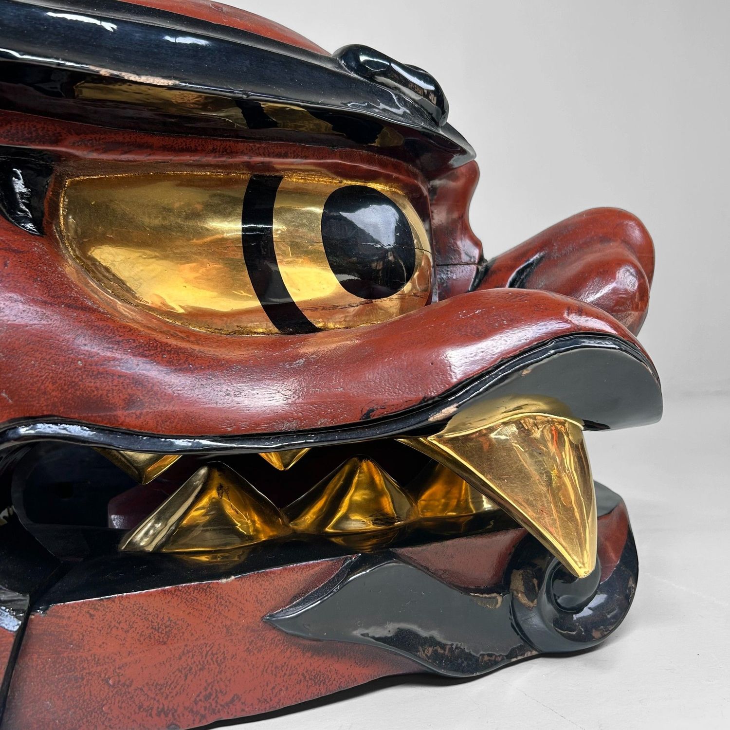 Antiek Houten Japans Shishi-masker, Leeuwendans, Taishō periode.