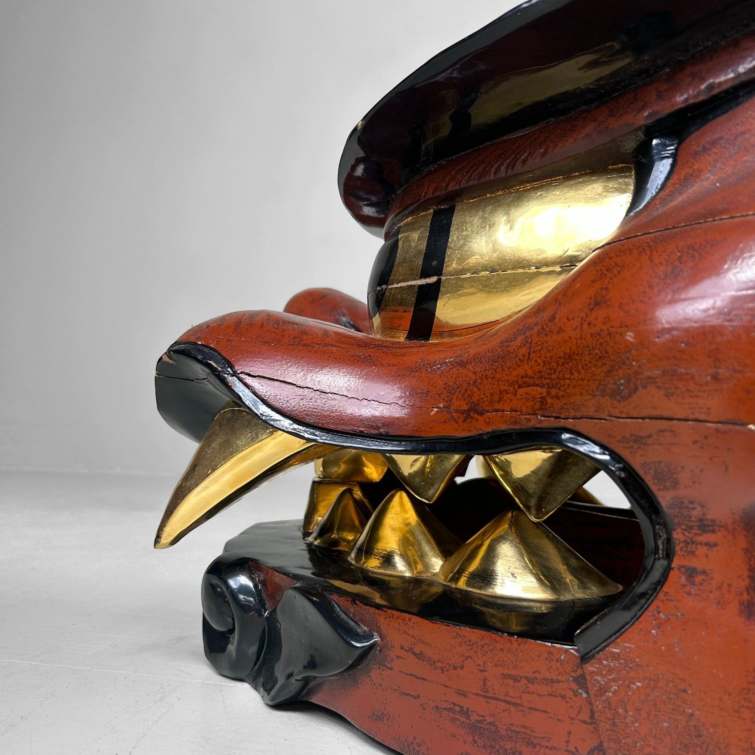 Antiek Houten Japans Shishi-masker, Leeuwendans, Taishō periode.