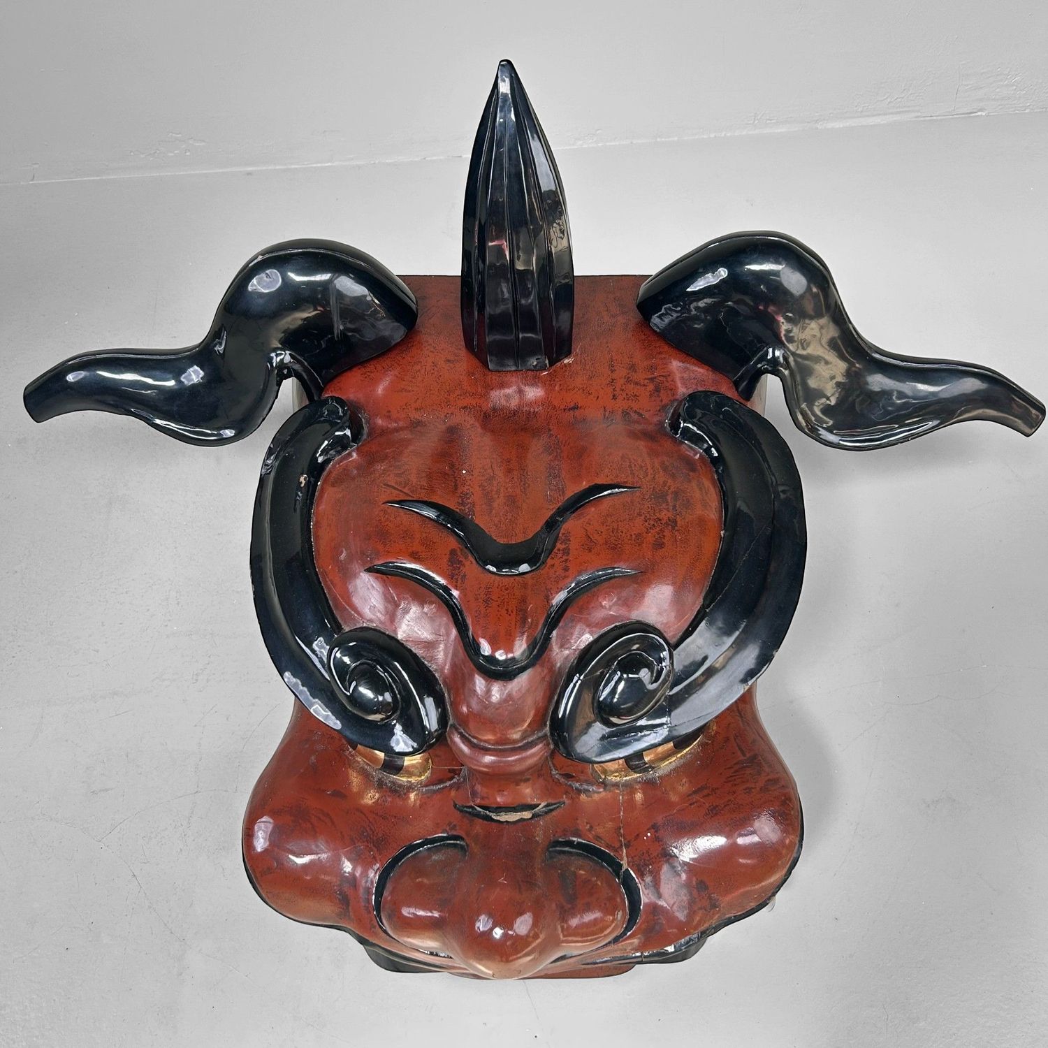 Antiek Houten Japans Shishi-masker, Leeuwendans, Taishō periode.