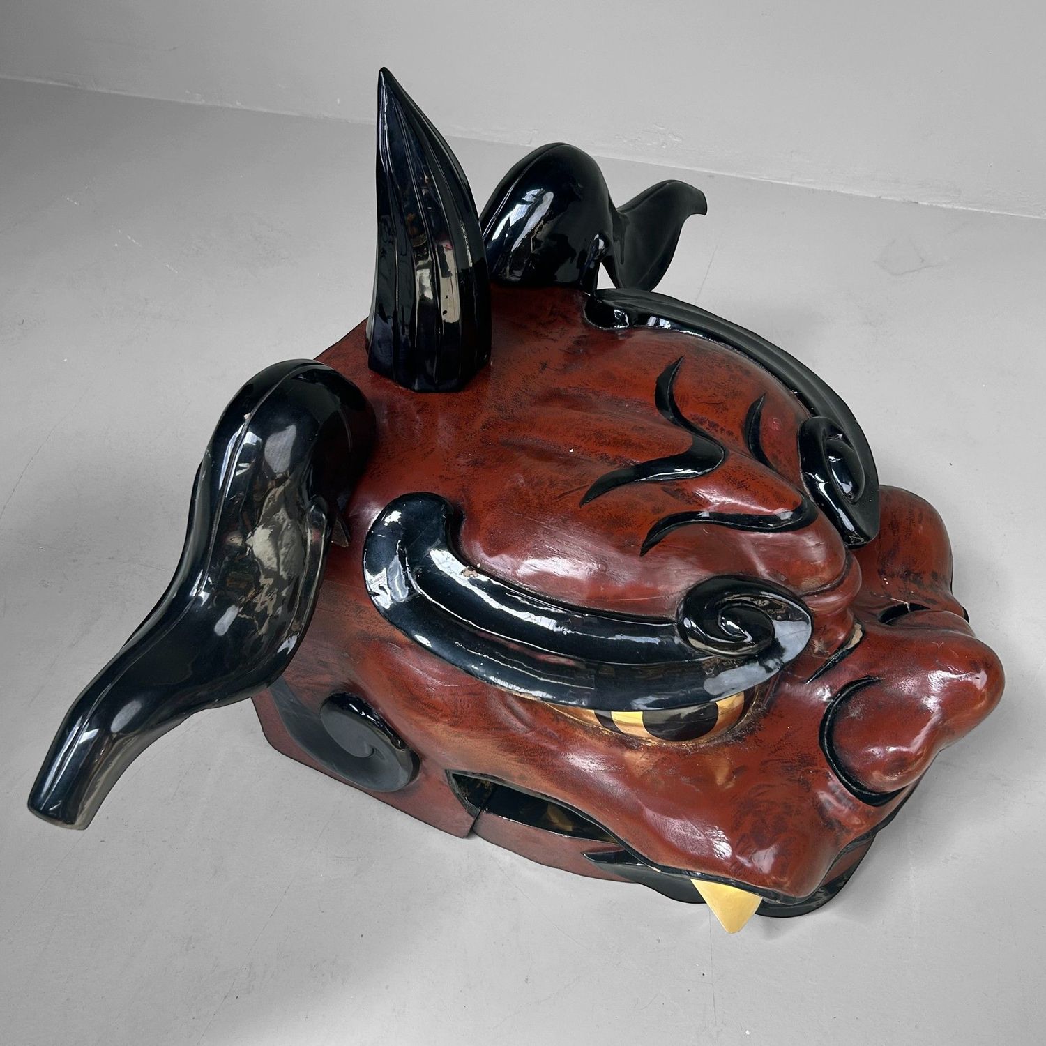 Antiek Houten Japans Shishi-masker, Leeuwendans, Taishō periode.