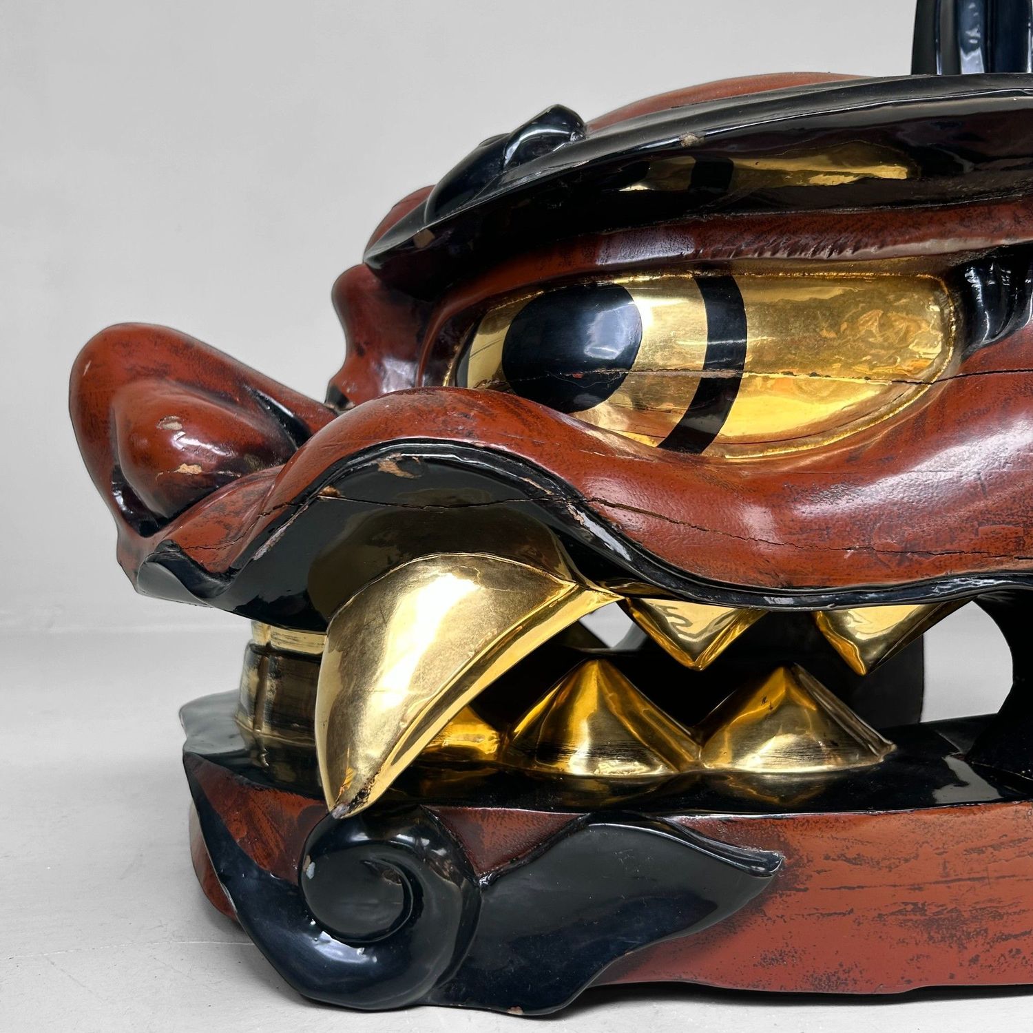Antiek Houten Japans Shishi-masker, Leeuwendans, Taishō periode.