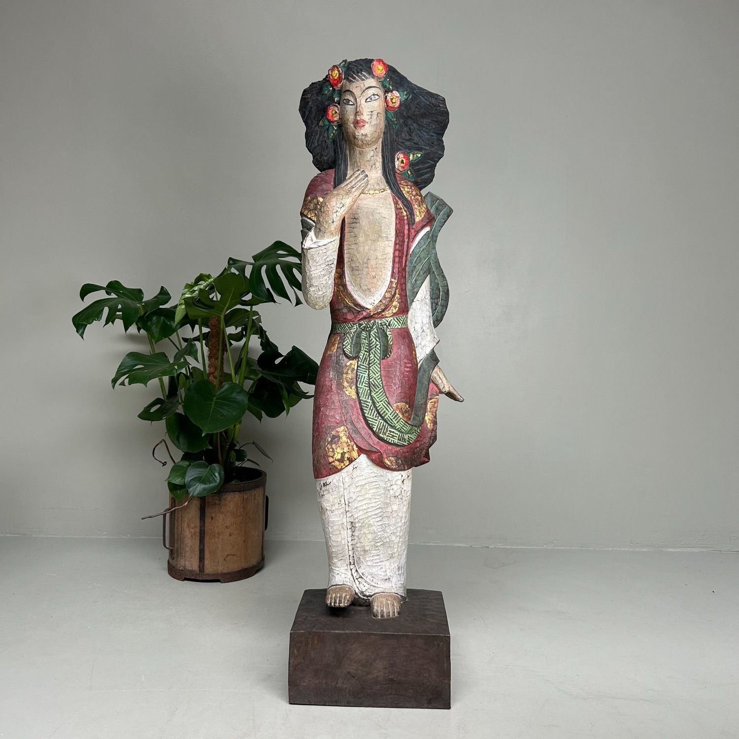 Colorful Exotic Wooden Figure, 1950s – Polychrome Serenity