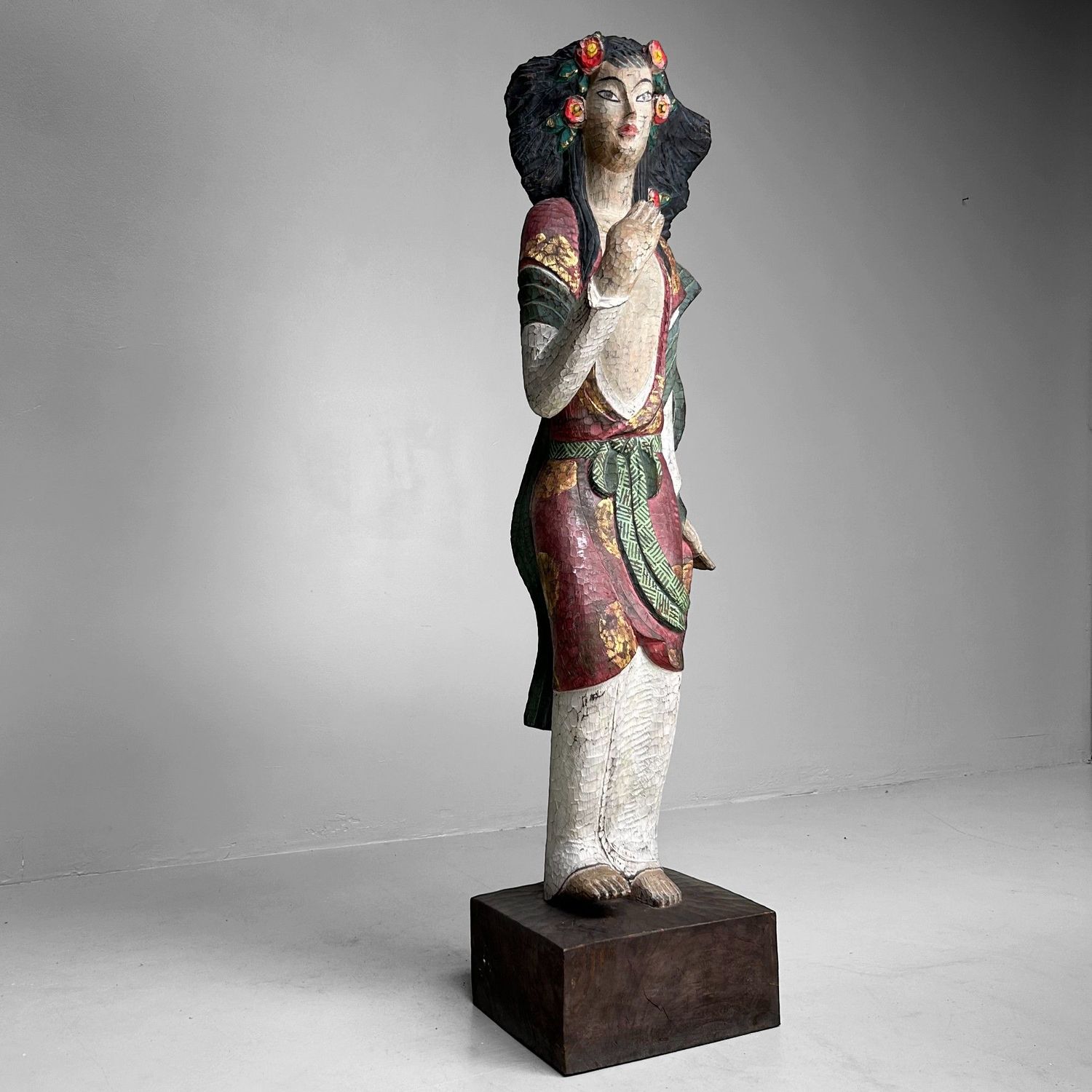 Colorful Exotic Wooden Figure, 1950s – Polychrome Serenity