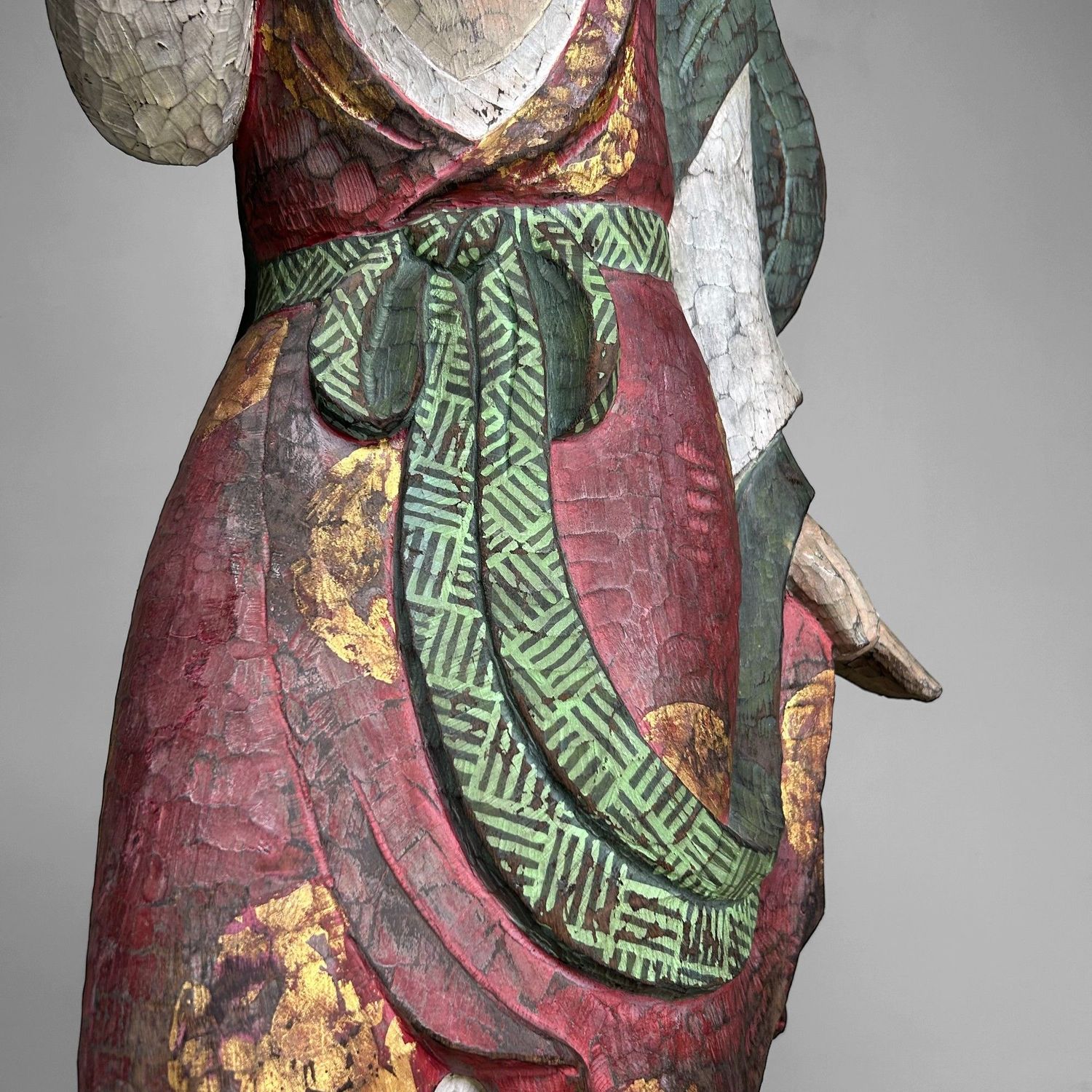 Colorful Exotic Wooden Figure, 1950s – Polychrome Serenity