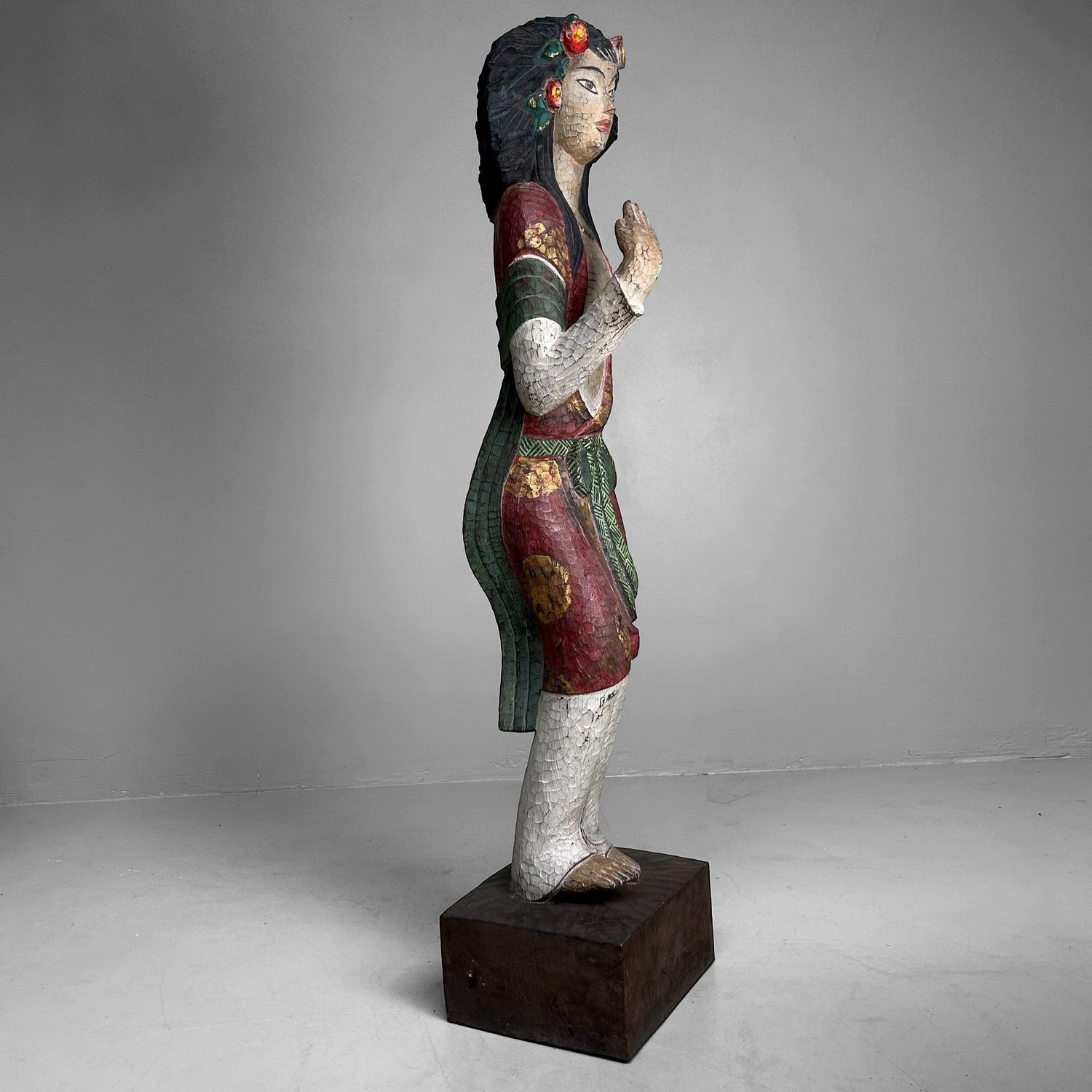 Colorful Exotic Wooden Figure, 1950s – Polychrome Serenity