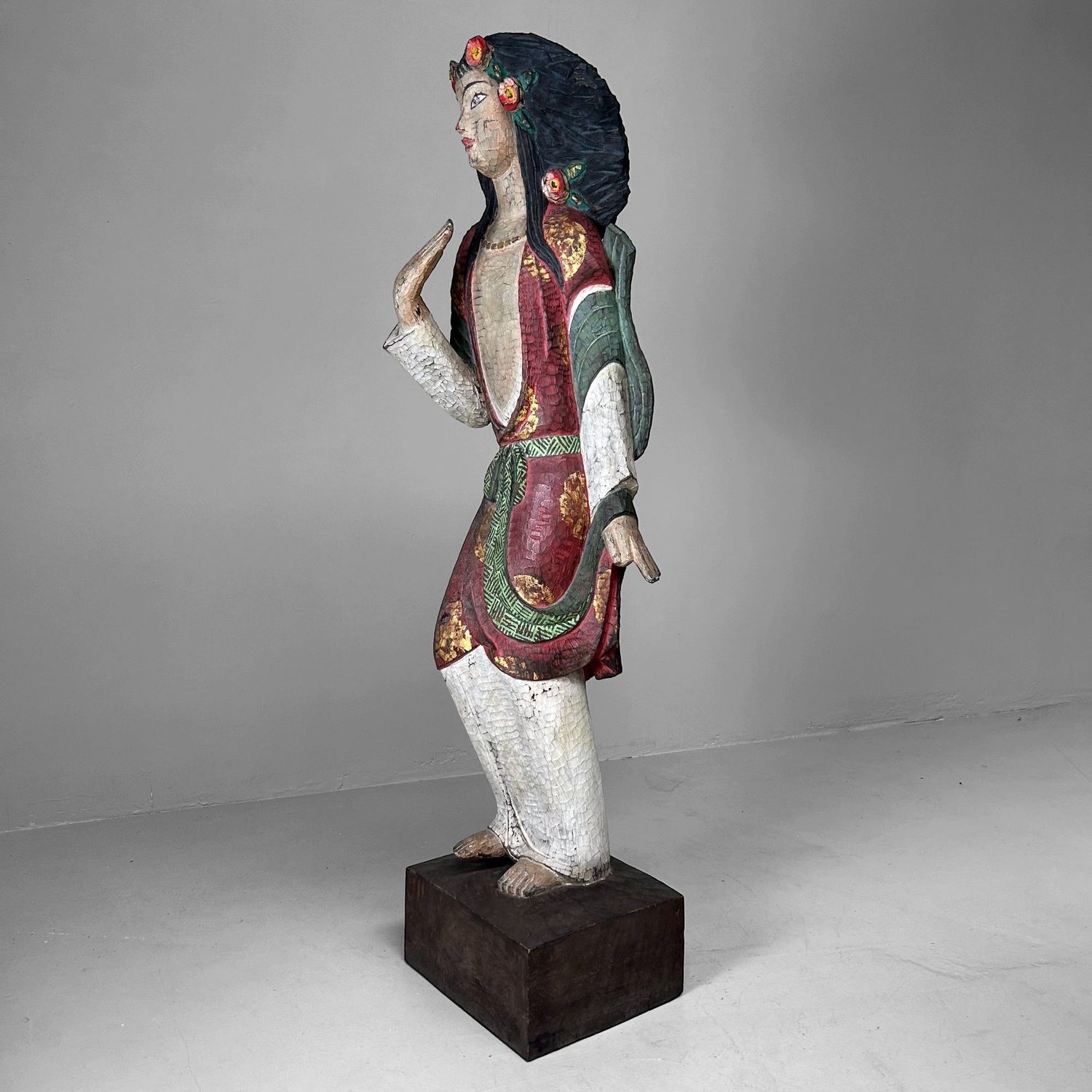 Colorful Exotic Wooden Figure, 1950s – Polychrome Serenity