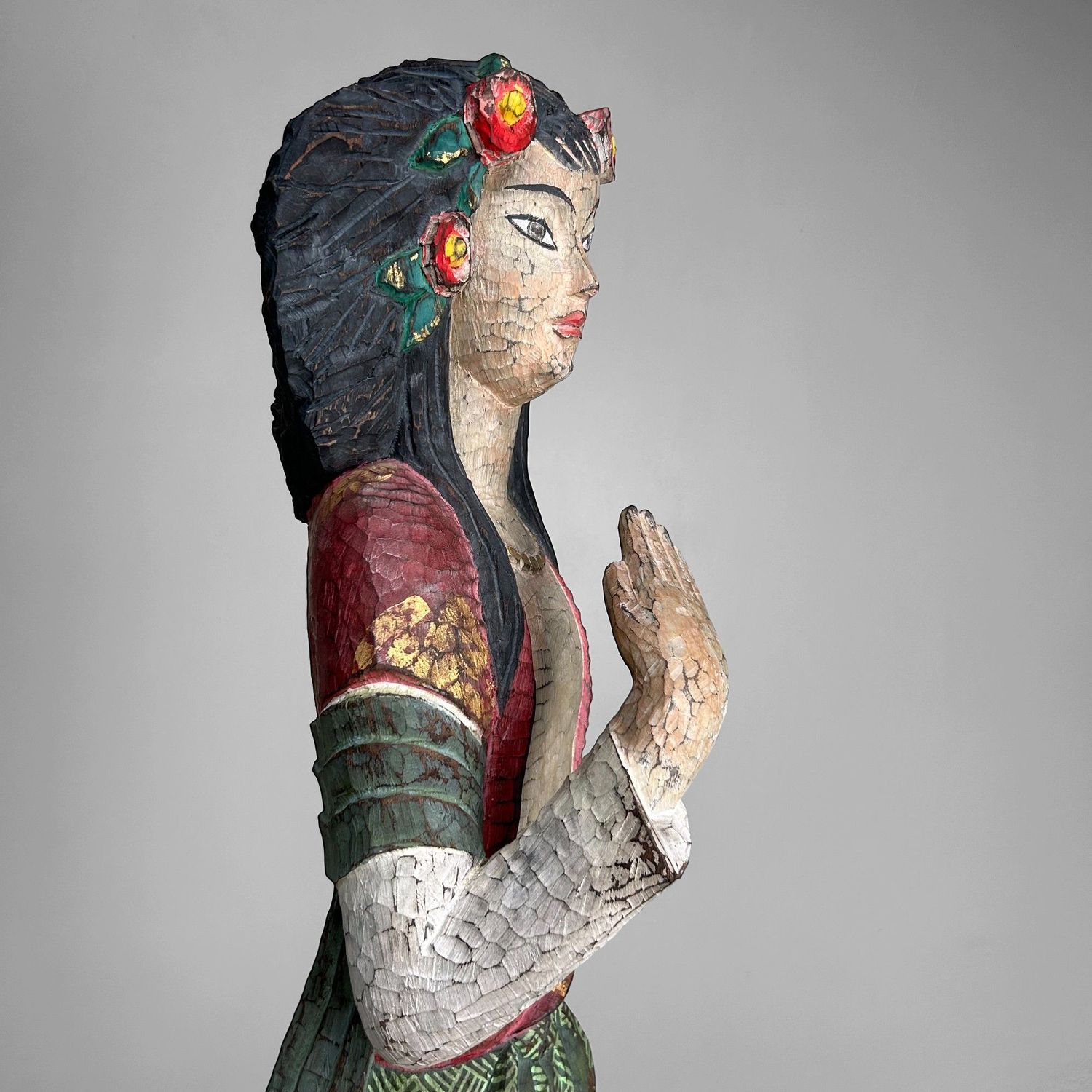Colorful Exotic Wooden Figure, 1950s – Polychrome Serenity