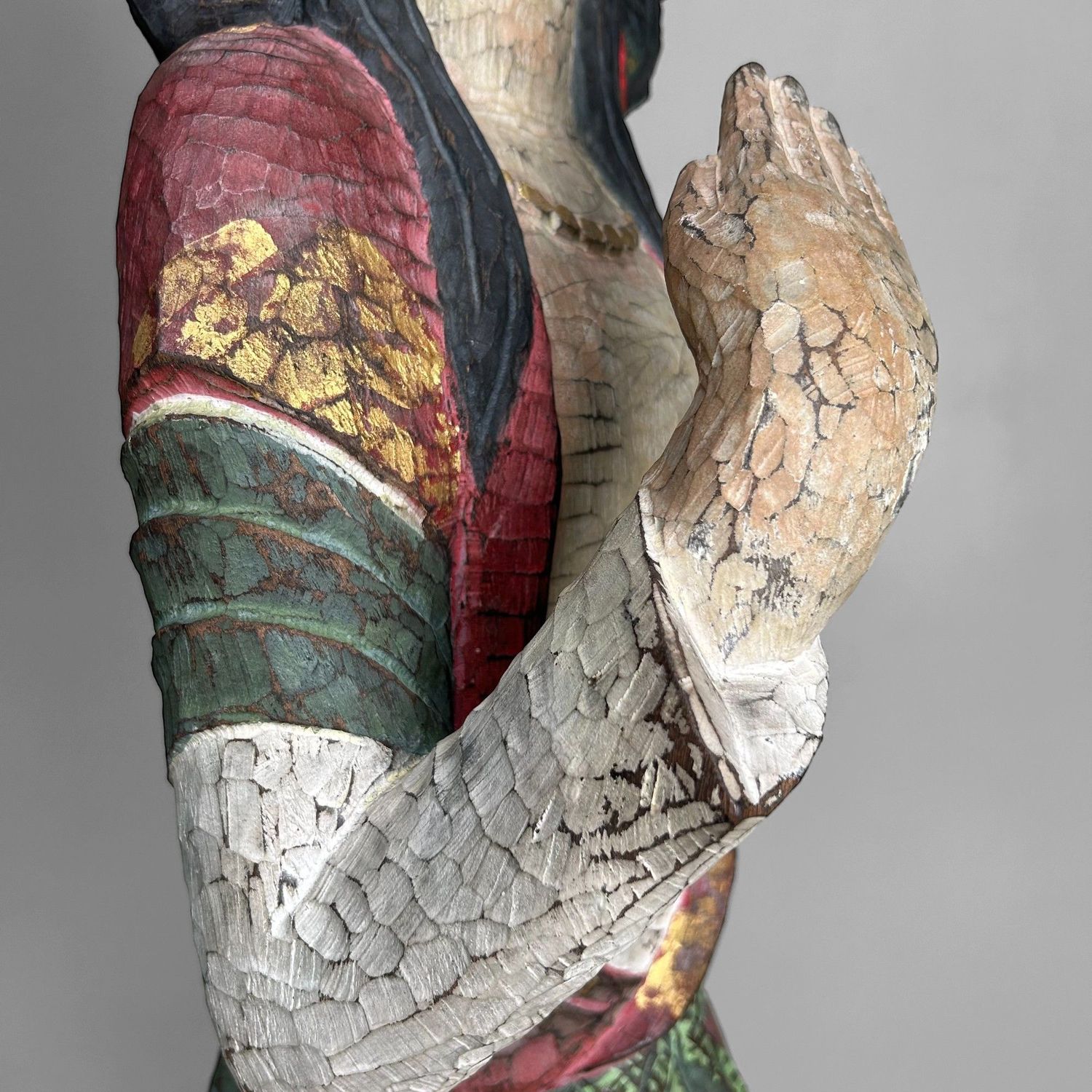 Colorful Exotic Wooden Figure, 1950s – Polychrome Serenity