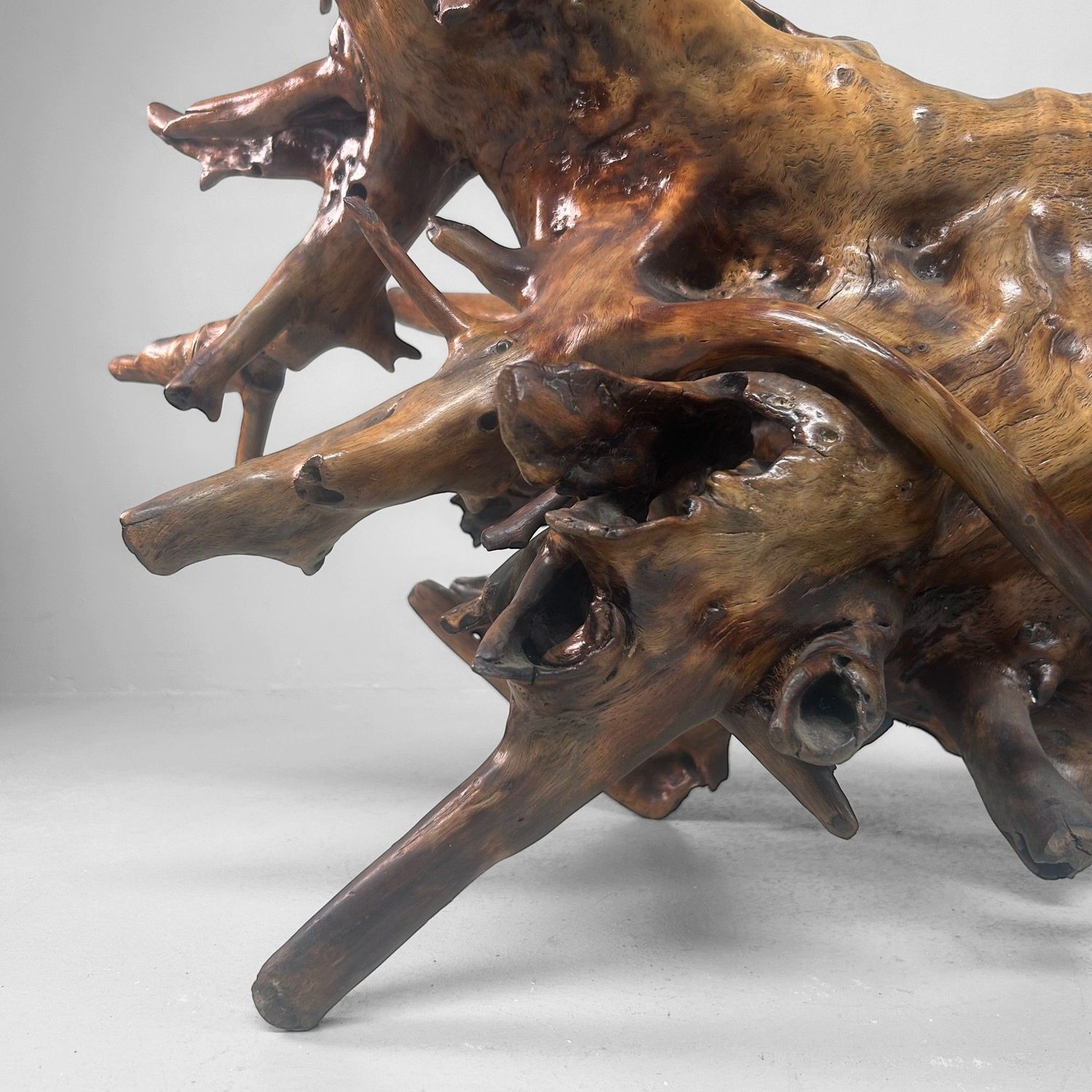 Zeldzame Japanse Wortelhoutsculptuur – Gelakt Hout, ca. jaren 1940