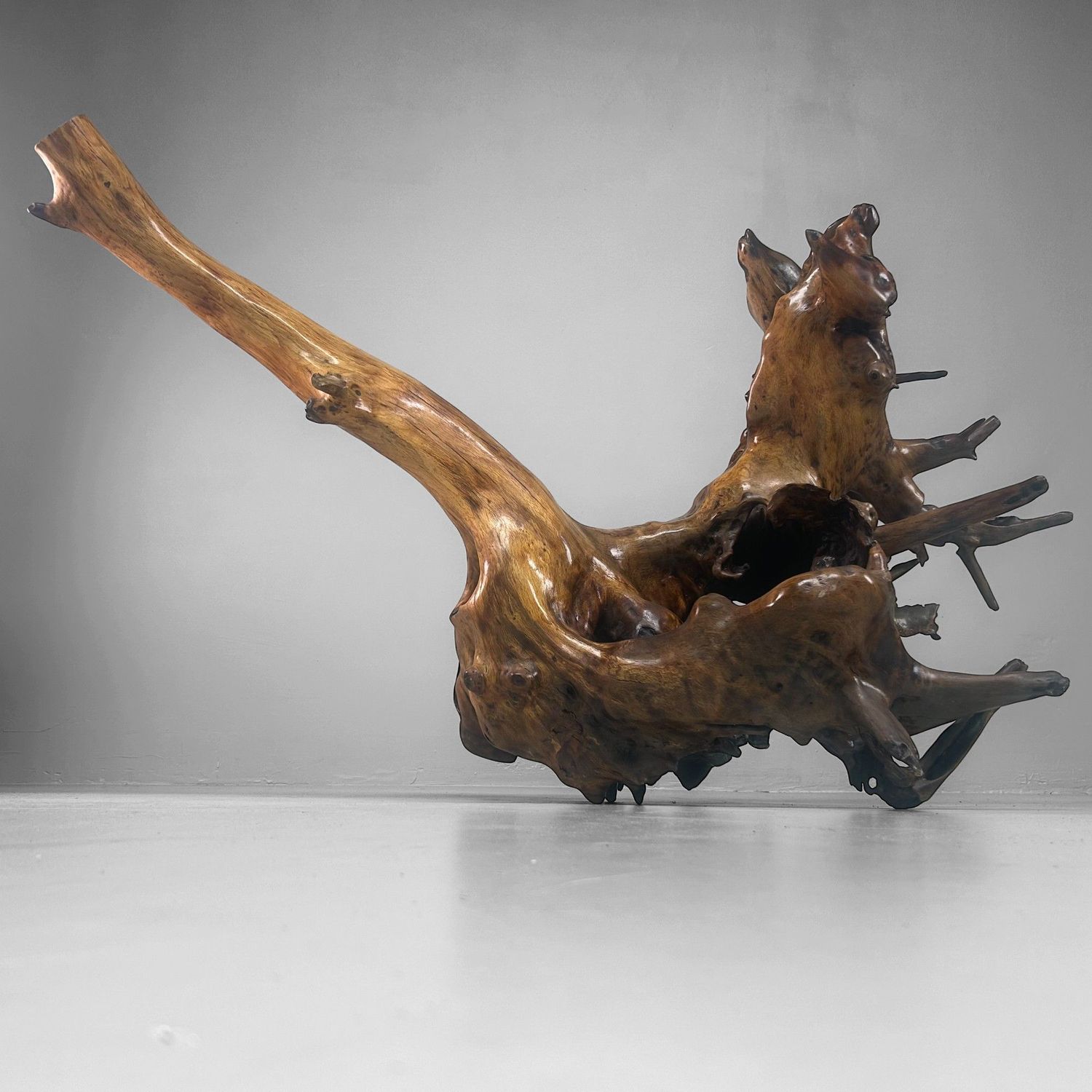 Zeldzame Japanse Wortelhoutsculptuur – Gelakt Hout, ca. jaren 1940
