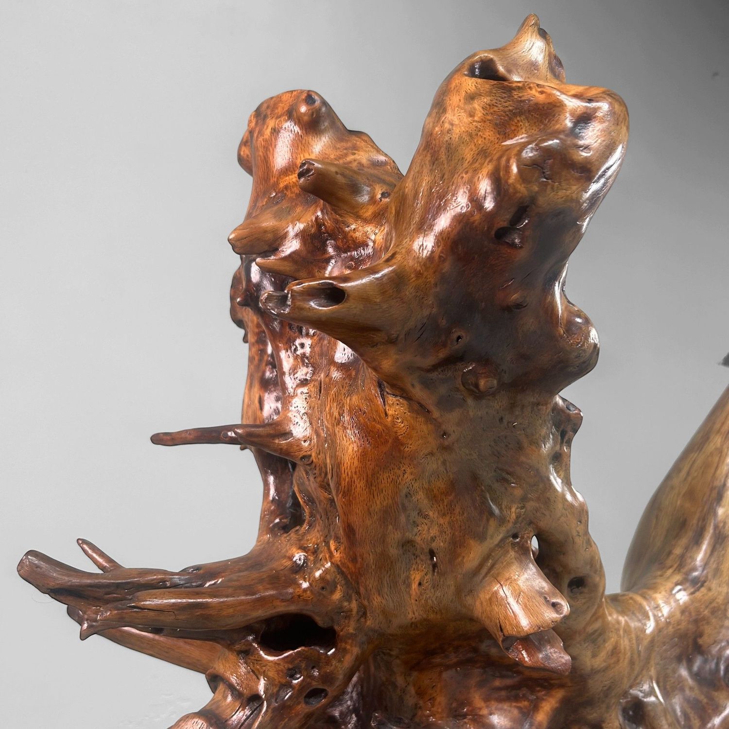 Zeldzame Japanse Wortelhoutsculptuur – Gelakt Hout, ca. jaren 1940