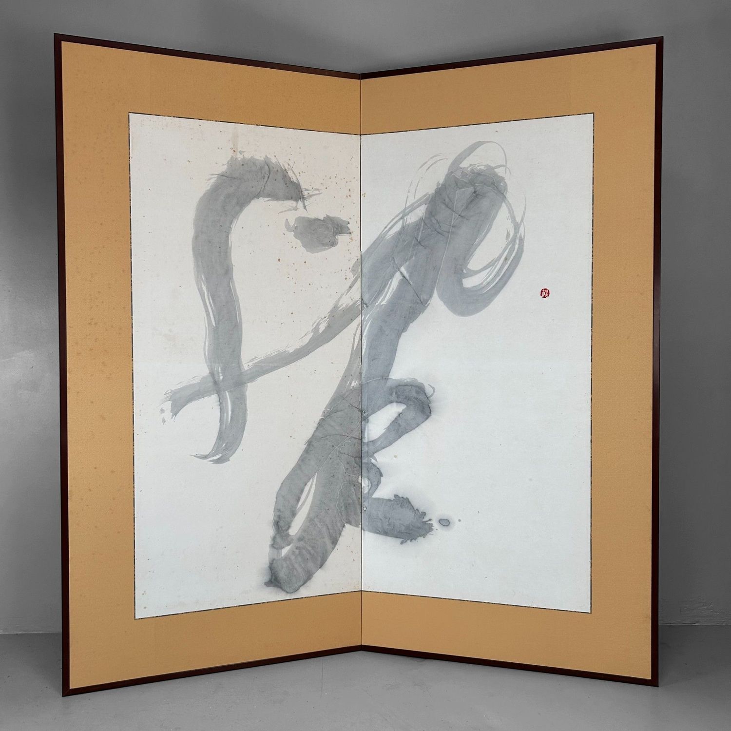 Japanese Zen Calligraphy Folding Screen – 1970s