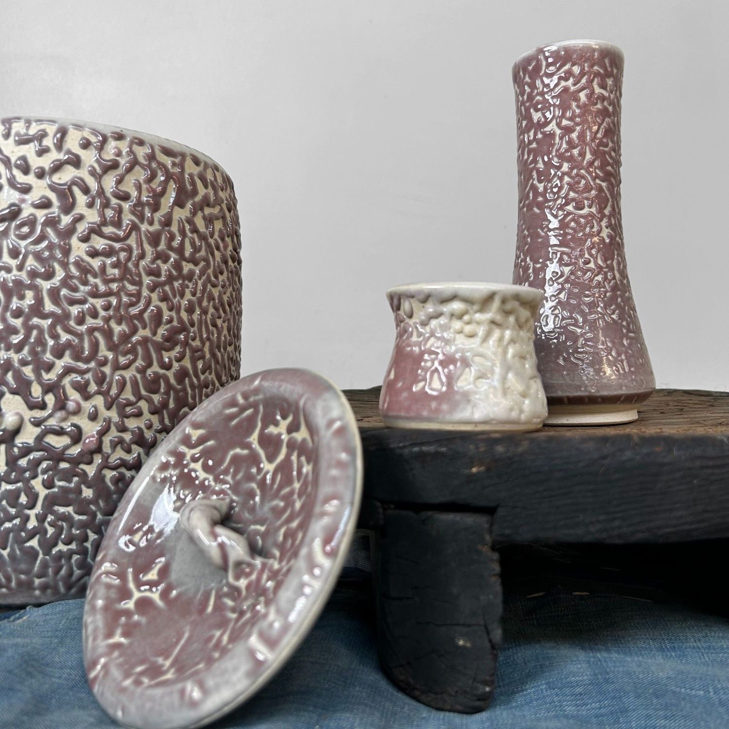 Japanse Theeceremonie Set, Shiso-te Glazuur (Mizusashi, Chabana, Yobitsugi)
