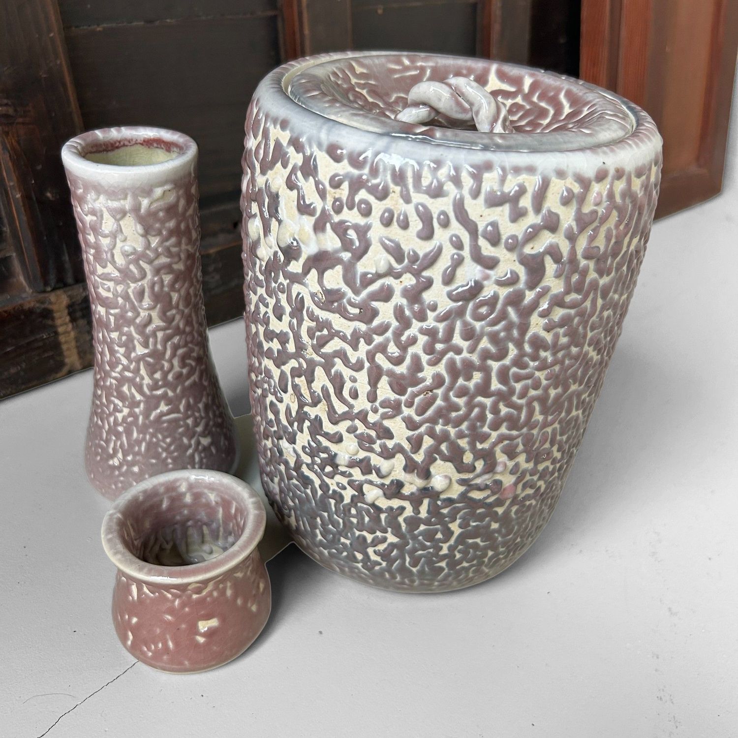 Japanse Theeceremonie Set, Shiso-te Glazuur (Mizusashi, Chabana, Yobitsugi)
