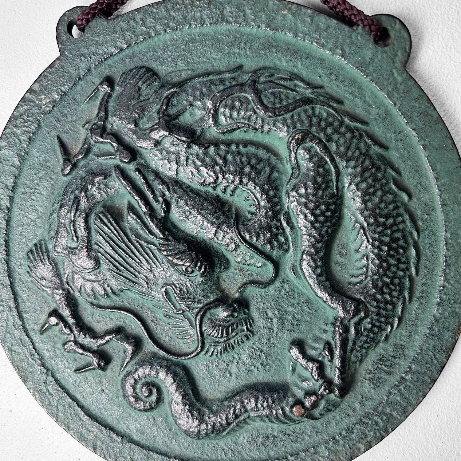 Japanese Vintage Wall Decoration, Dragon Motif, Nambu Ironware, 1970s