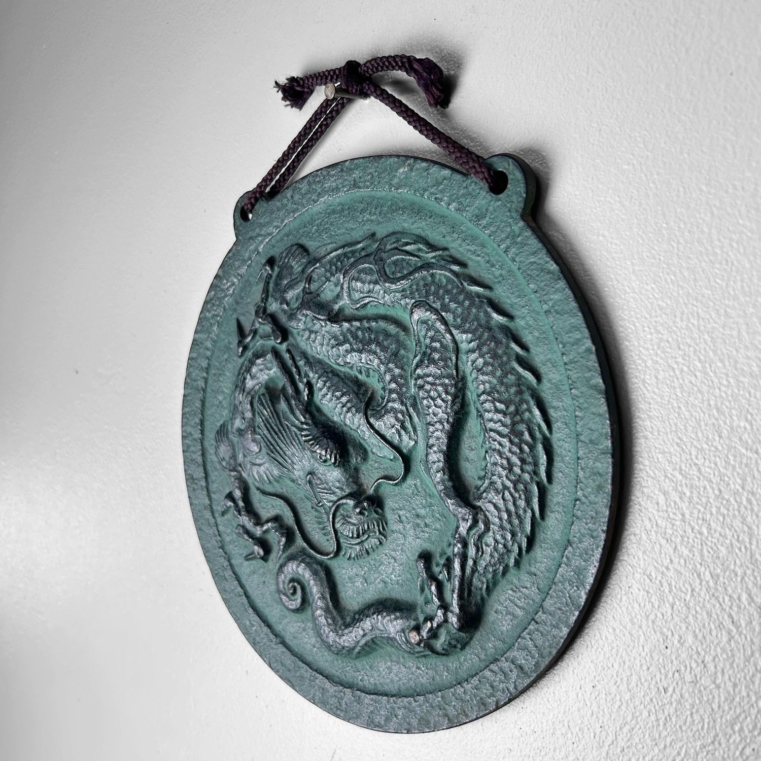 Japanese Vintage Wall Decoration, Dragon Motif, Nambu Ironware, 1970s