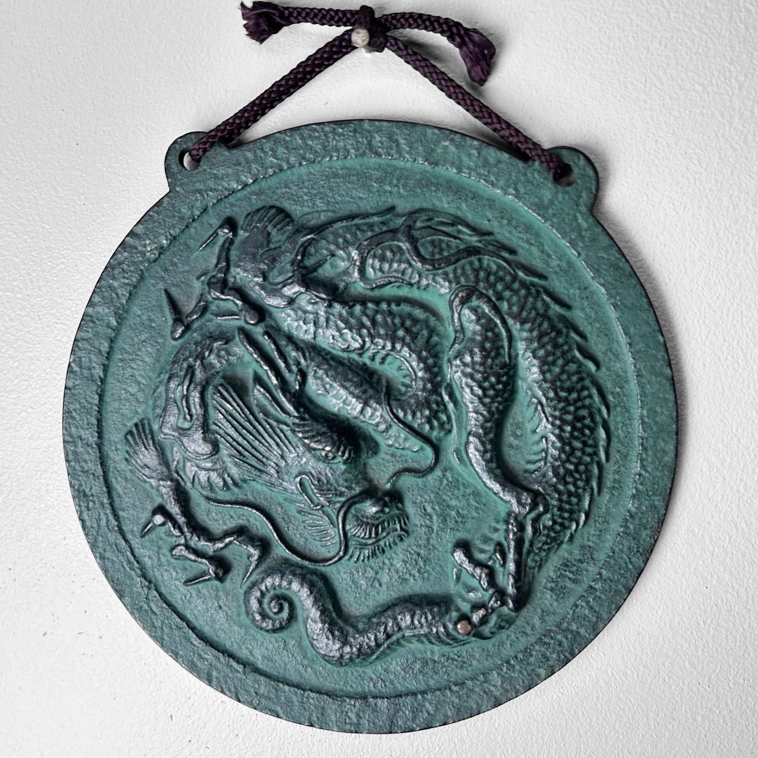Japanse Vintage Muurdecoratie, Drakenmotief, Nambu Ironware.